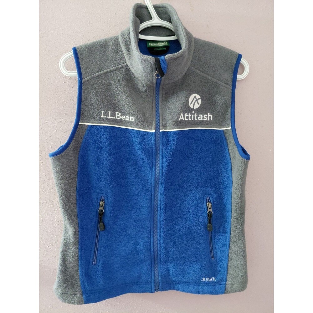 L L Bean Polar Tec Vest Attitash Mt. Blue/ Gray Fleece Zip Up Women's Size S